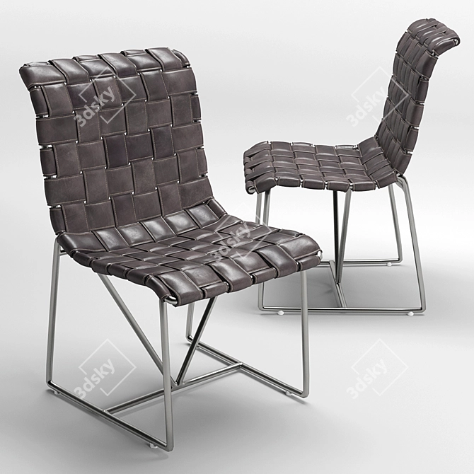 Handwoven Leather Elegance: Athena Dining Chair 3D model image 1