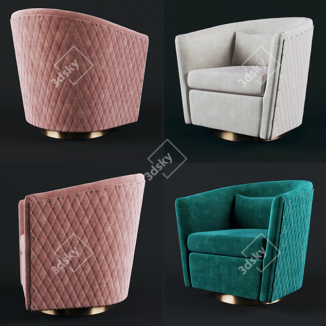 Velvet Swivel Barrel Chair 3D model image 2