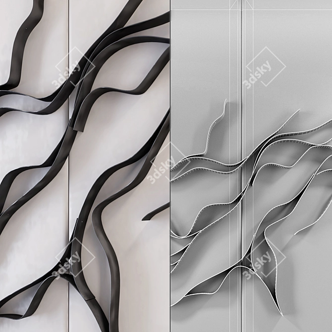 Modern Waves Metal Wall Panel 3D model image 3