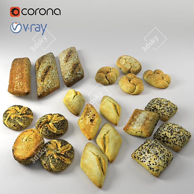 Realistic 1:1 Bread Assortment 3D model image 1