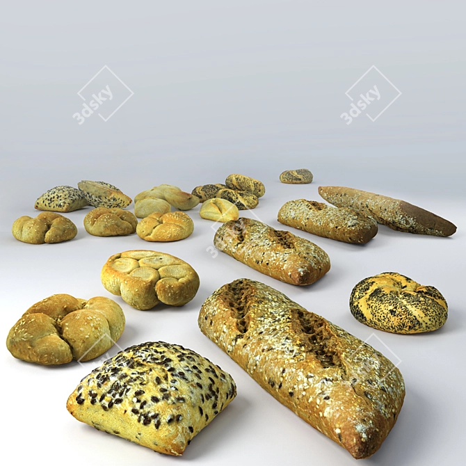 Realistic 1:1 Bread Assortment 3D model image 3