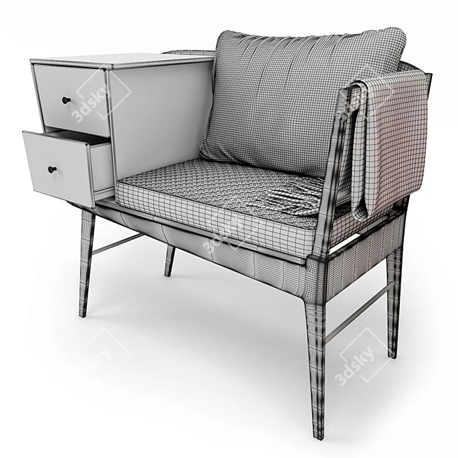 Sleek Tri-Wood Mid-Century Seat 3D model image 3