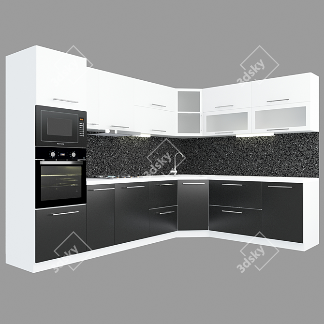 Corner Kitchen with Built-In Appliances 3D model image 1