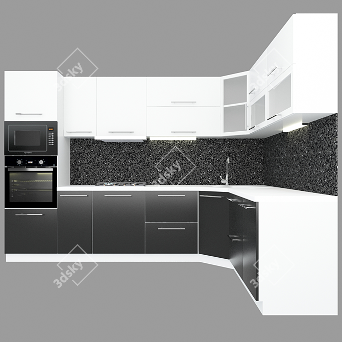 Corner Kitchen with Built-In Appliances 3D model image 2