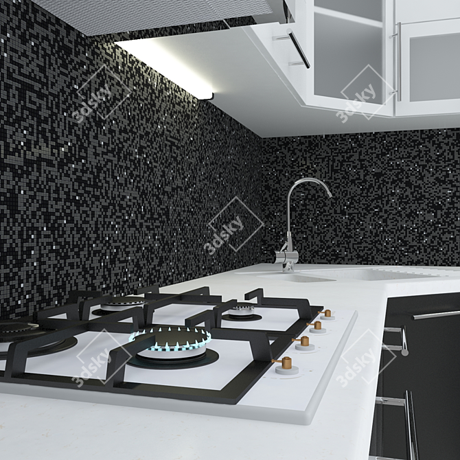 Corner Kitchen with Built-In Appliances 3D model image 3