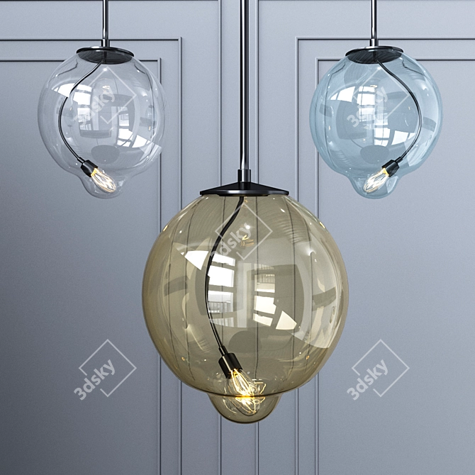 Modern Metal and Glass Pendant Set 3D model image 1