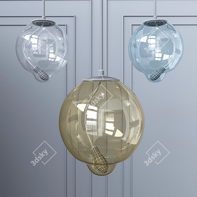 Modern Metal and Glass Pendant Set 3D model image 2