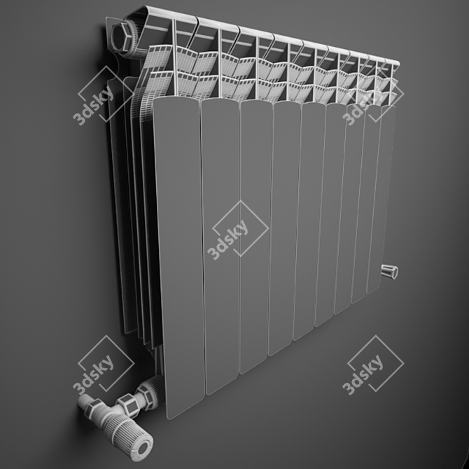 Wall-mounted Radiator with Temperature Regulator - 9 Sections 3D model image 3