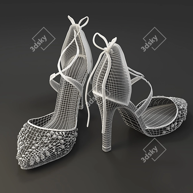 Elegant Bridal Shoes for Wedding 3D model image 3