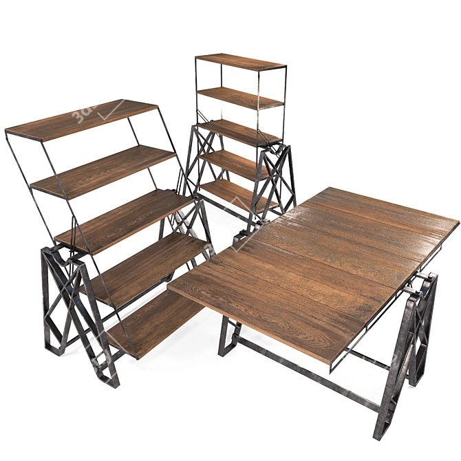 Rustic Industrial Vintage Table 3D model image 1