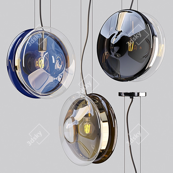 Bomma Orbital Pendant: Elegant Glass and Brass Design 3D model image 2