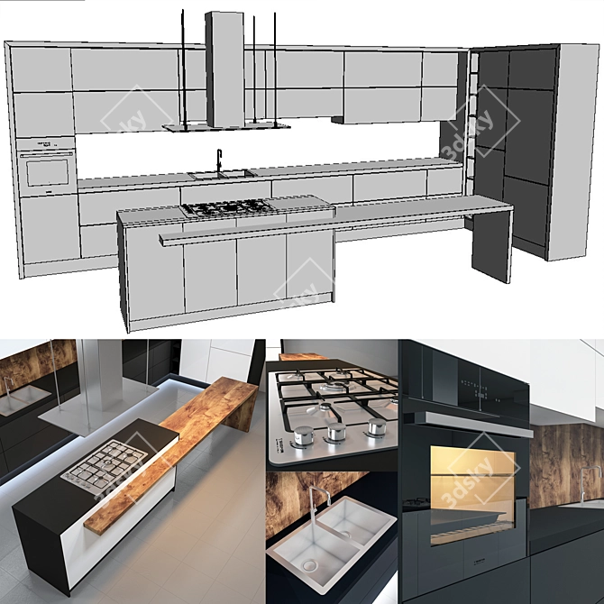 Sleek & Stylish Kitchen Upgrade 3D model image 3