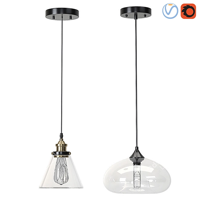 Scandinavian Glass Pendant Ceiling Lamps 3D model image 1