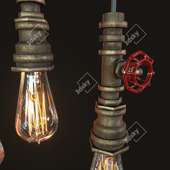 Industrial Metal Pendant Lamp 3D model image 2