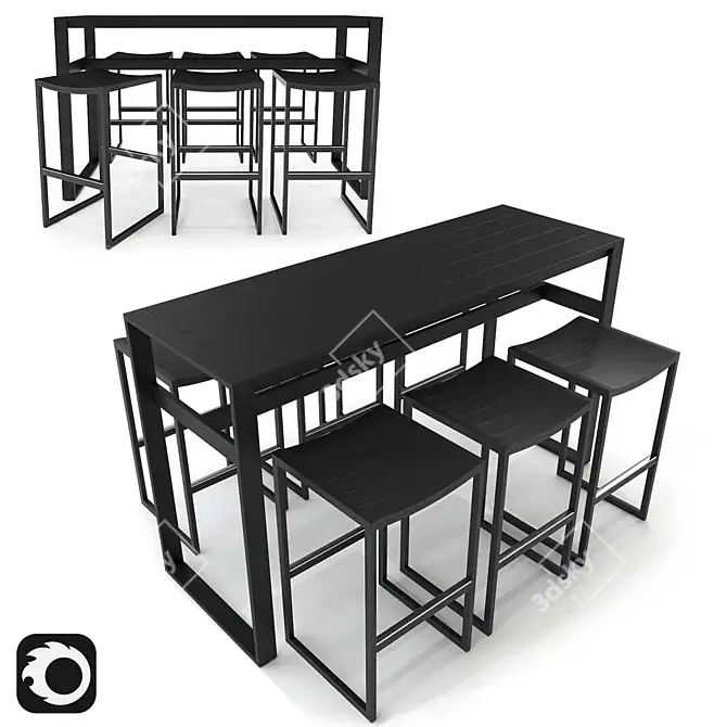 Eos Rectangular Bar Table and Backless Bar Stool Set 3D model image 1