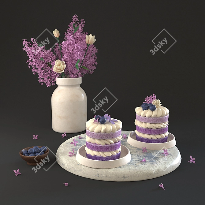 Delicious Cake with Whipped Cream 3D model image 1