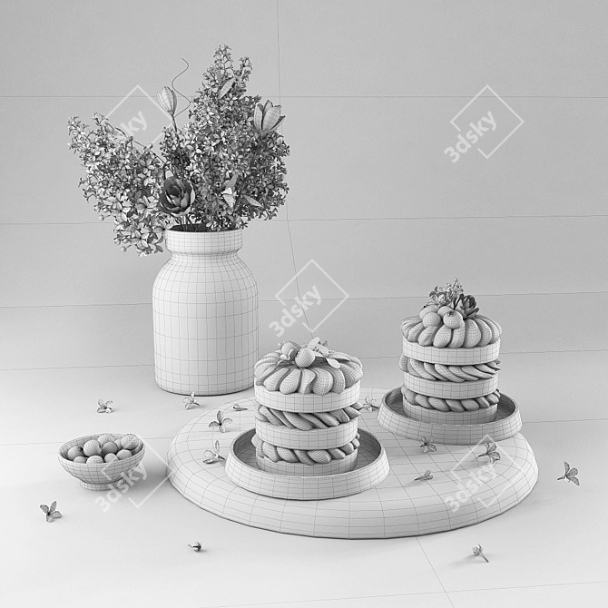 Delicious Cake with Whipped Cream 3D model image 2