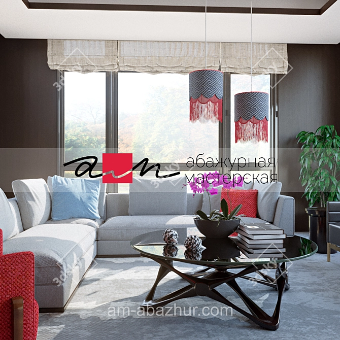 Elegant Red Ruta Suspended Light 3D model image 3