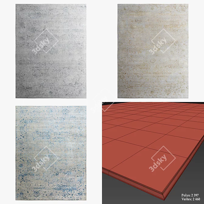 Viviane F6 Rugs in Blue, Brass & Grey 3D model image 2