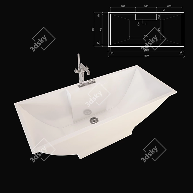 Rectangular Bathtub 3D model image 1