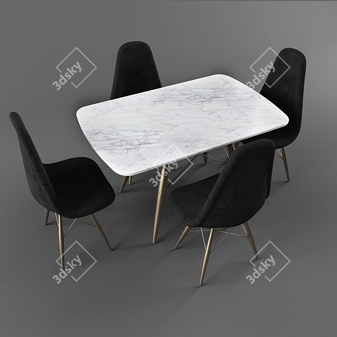 Modern Dining Table & Chairs Set 3D model image 3