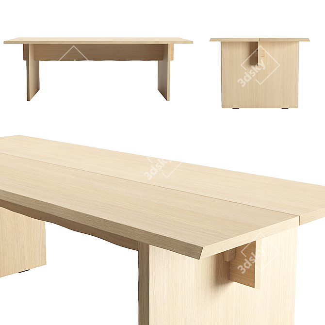 Natural Wood Stacking Chair & Mirror Edge Table 3D model image 3