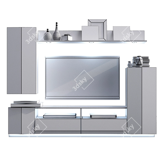 Modern TV Wall Unit with Electronics & Decor 3D model image 3