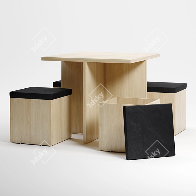 Compact Dining Set with Storage: Studio Apartment Table & Chairs 3D model image 1