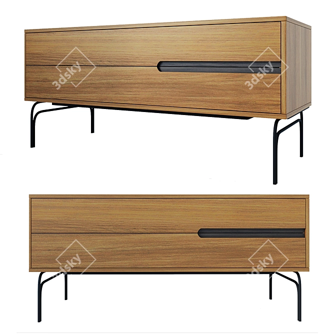 Modern Walnut TV Stand | Stainless Steel Legs 3D model image 1