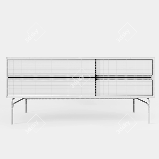 Modern Walnut TV Stand | Stainless Steel Legs 3D model image 2