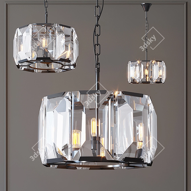 Modern Black Metal and Glass Chandelier - Harlow Crystal 3D model image 1