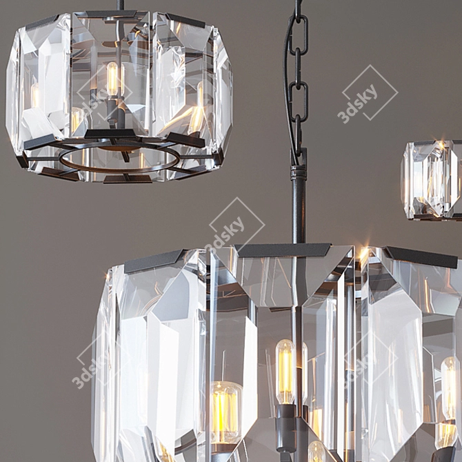 Modern Black Metal and Glass Chandelier - Harlow Crystal 3D model image 2