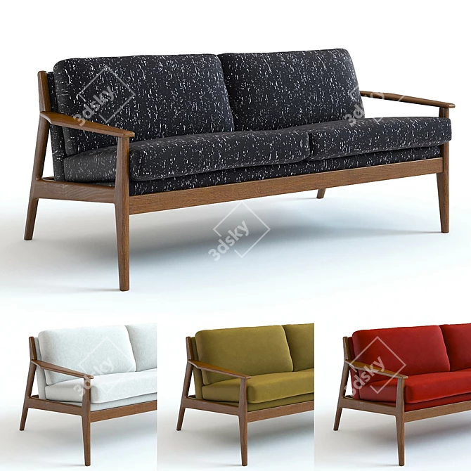 Wood Frame Loveseat: refined mid-century design 3D model image 1