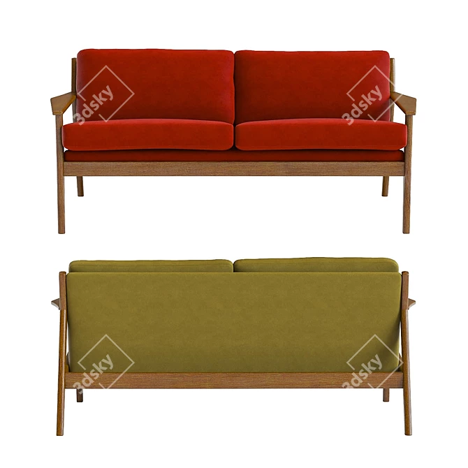 Wood Frame Loveseat: refined mid-century design 3D model image 2