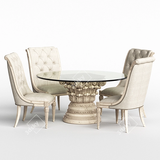 Elegant Upholstered Side Chair & Glass Top Dining Table 3D model image 1