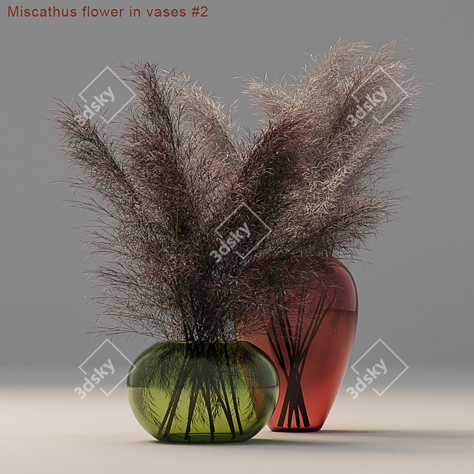 Majestic Miscanthus: Vase-Adorned Blooms 3D model image 1