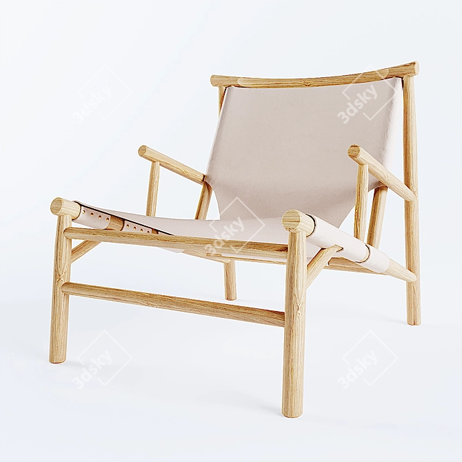 Modern Samurai Lounge Chair: Oak & Leather 3D model image 3