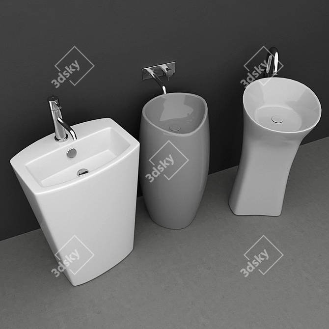 Modern Floor Wash Basin Set 3D model image 2