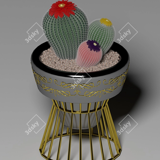 Golden Cactus Pot 3D model image 1