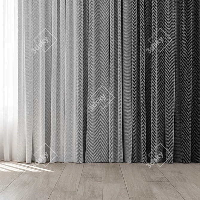 Colorful Curtain Set with Sheer 3D model image 2