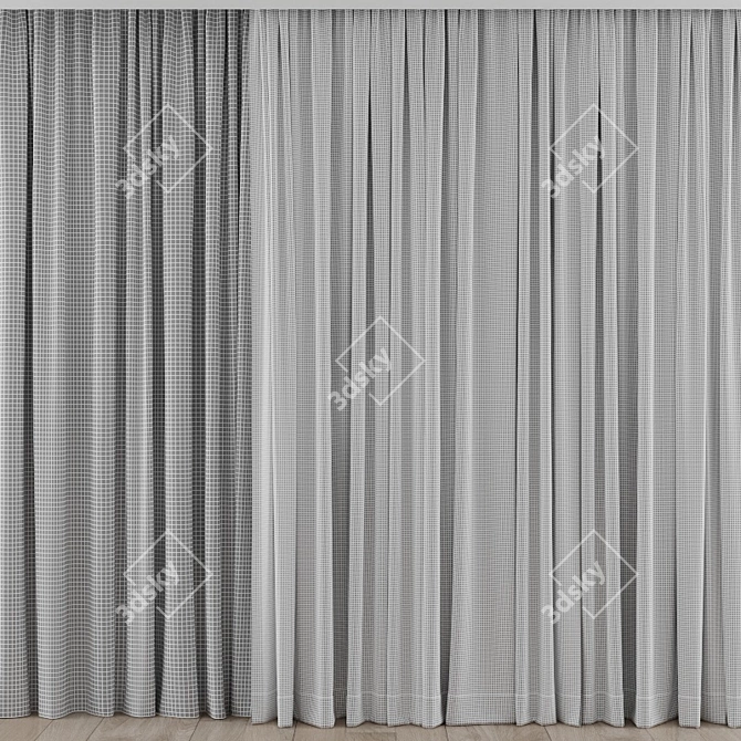 Colorful Curtain Set with Sheer 3D model image 3