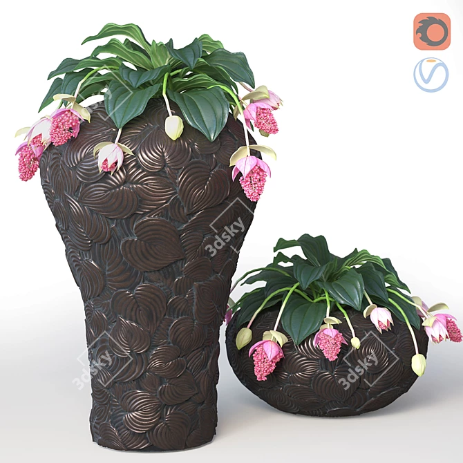 Bronze Leaf Floor Vases 3D model image 1