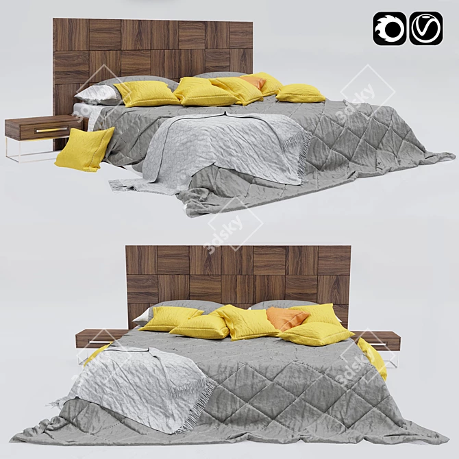 Elegant Modern Bed 3D model image 1