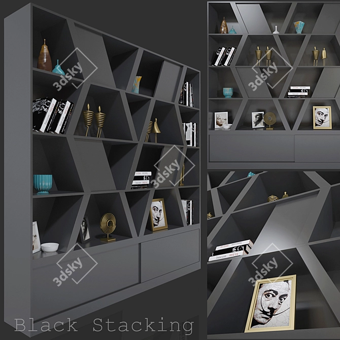 Versatile Black Stacking Shelving 3D model image 1