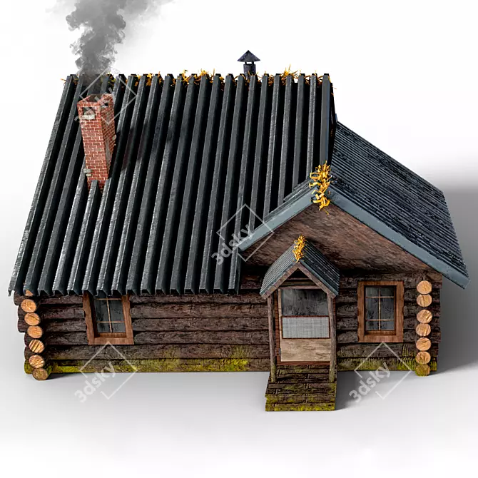 Rustic Wooden House Kit 3D model image 1