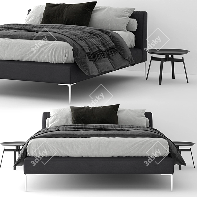 Modern Charles Bed & Maxalto Small Tables 3D model image 1