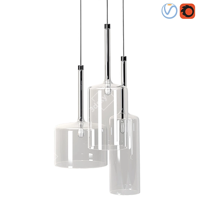 Scandinavian Glass Chrome Ceiling Lamp 3D model image 2