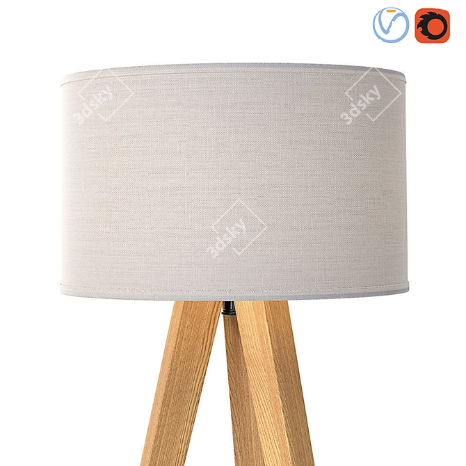 Scandinavian Minimalist Wood and Fabric Floor Lamp 3D model image 2