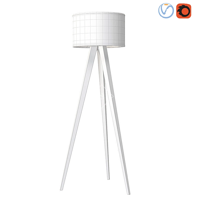 Scandinavian Minimalist Wood and Fabric Floor Lamp 3D model image 3