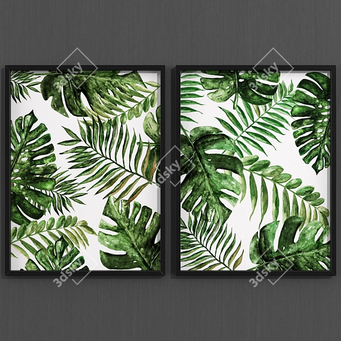 Modern Monstera Leaf Art Set 3D model image 1